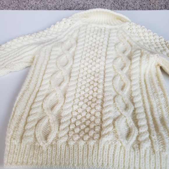 Vintage 1970s Childs Girls Boys Cream Knit Cardigan Sweater Wood Button #18 - Picture 8 of 10
